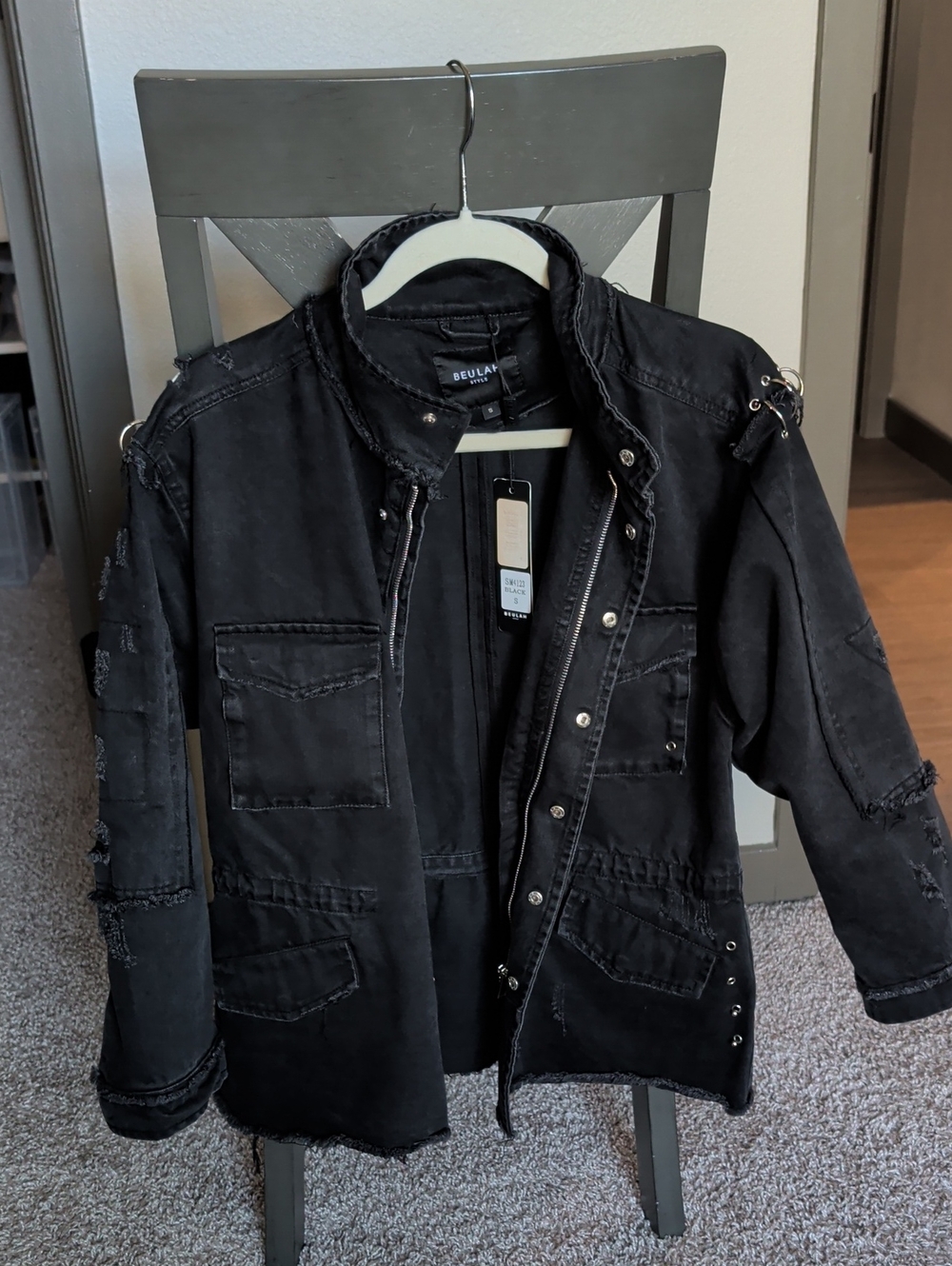 Women's Black %100 cotton Stylish Jacket With Metal Rings Size S - Picture 4 of 13